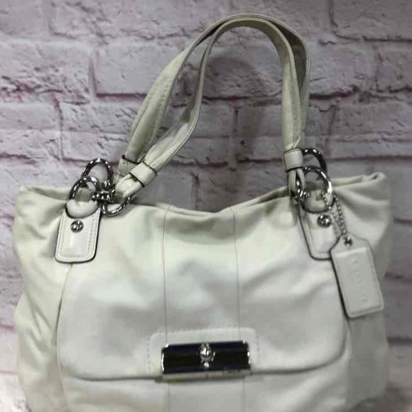 Vintage Coach Kristin Tote Shoulder Handbag Women's Cream Leather Double Handle - Picture 1 of 8